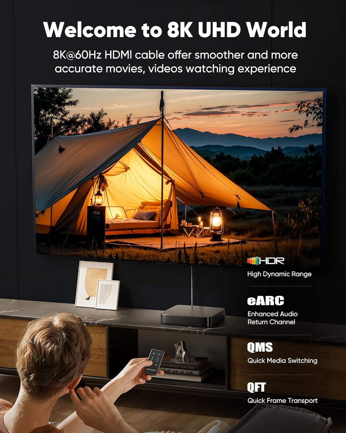 Capshi 6.6ft 8K 4K@120Hz HDMI Cable 2.1, 48Gbps High Speed Cord for PS5/4, TV, Gaming Console, Monitor, 8K@60Hz, 2K@240Hz, 144Hz, Support HDR, eARC, DTS:X, HDCP 2.2 & 2.3, Braided, Grey