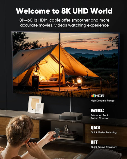 Capshi 6.6ft 8K 4K@120Hz HDMI Cable 2.1, 48Gbps High Speed Cord for PS5/4, TV, Gaming Console, Monitor, 8K@60Hz, 2K@240Hz, 144Hz, Support HDR, eARC, DTS:X, HDCP 2.2 & 2.3, Braided, Grey