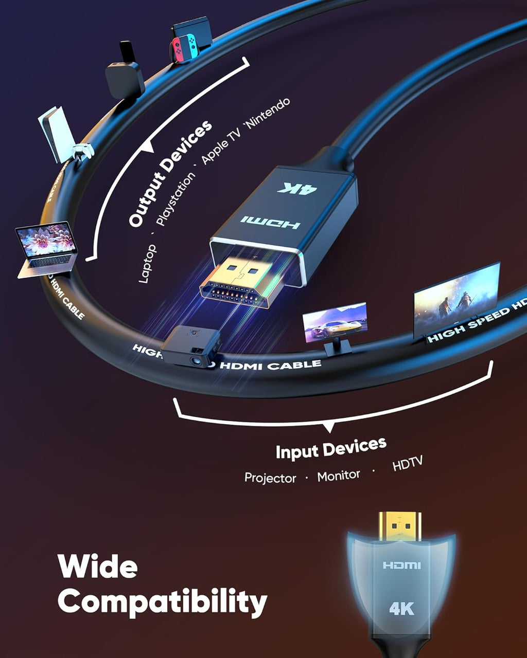 Capshi 4K Long HDMI Cable 30ft/9M, in-Wall CL3 Rated HDMI Cable 2.0 Support (HDR10 8/10bit 18Gbps HDCP2.2 ARC) High Speed HD Shielded Cord Compatible with TV, Laptop, PC, HDTV