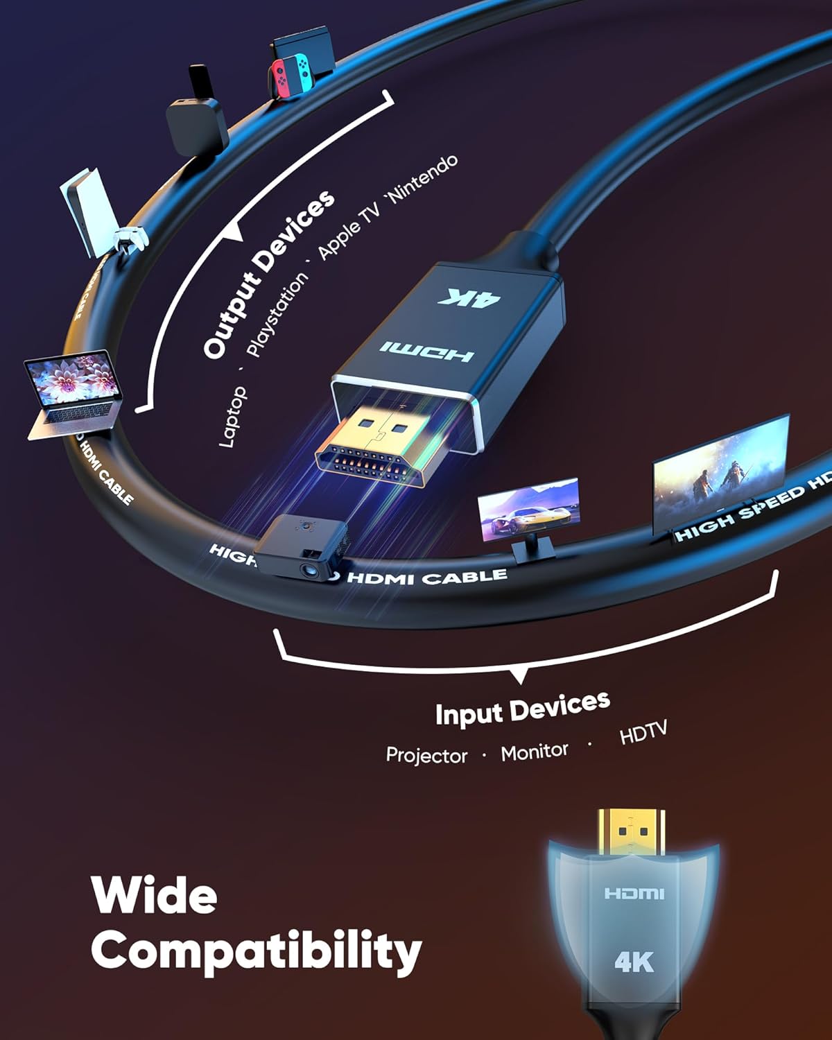 Capshi 4K Long HDMI Cable 30ft/9M, in-Wall CL3 Rated HDMI Cable 2.0 Support (HDR10 8/10bit 18Gbps HDCP2.2 ARC) High Speed HD Shielded Cord Compatible with TV, Laptop, PC, HDTV