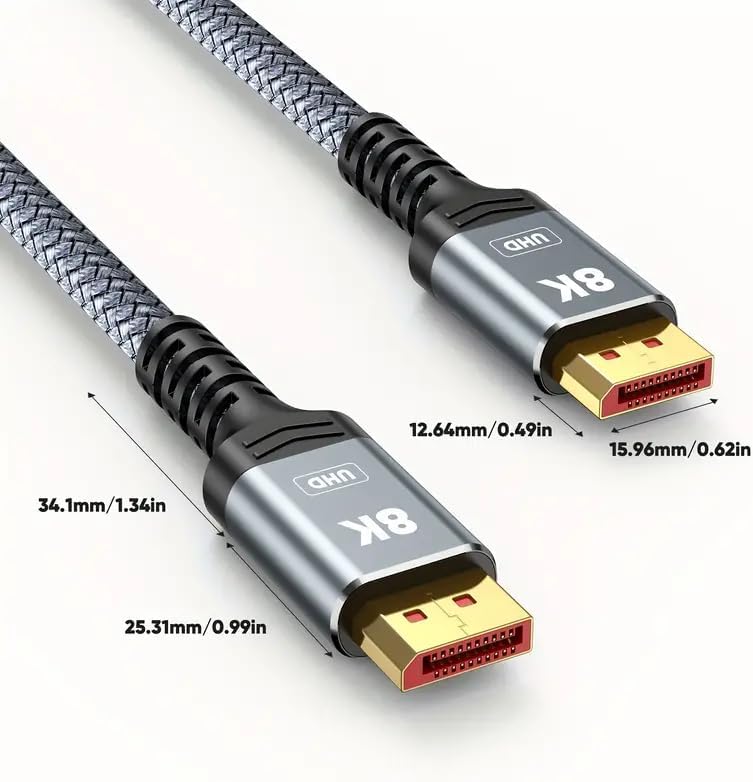 Capshi 8K DisplayPort Cable 1.4, VESA Certified 6.6FT DP Cord (8K@60Hz, 4K@144Hz, 2K@240Hz), 32.4Gbps Display Port Cable for Gaming Monitor, Graphic, PC, HDR/HDCP 2.2/FreeSync/G-Sync, Braided, Grey