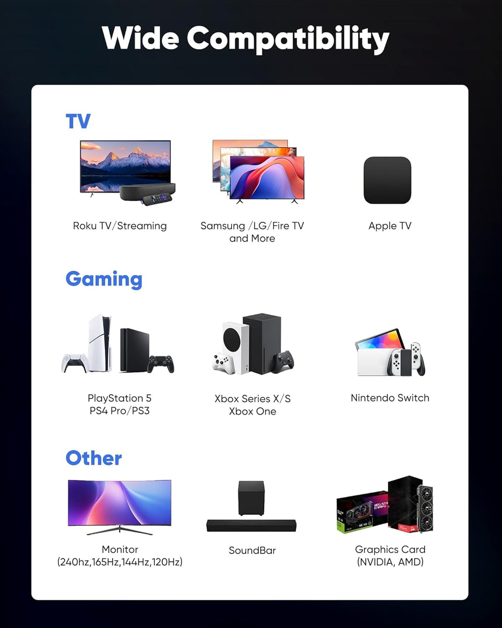 Capshi 6.6ft 8K 4K@120Hz HDMI Cable 2.1, 48Gbps High Speed Cord for PS5/4, TV, Gaming Console, Monitor, 8K@60Hz, 2K@240Hz, 144Hz, Support HDR, eARC, DTS:X, HDCP 2.2 & 2.3, Braided, Grey